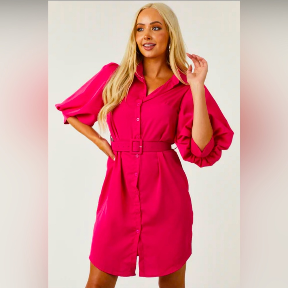 Elegant Pink Belted Dress